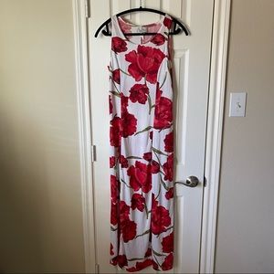 Red Floral Sleeveless Maxi Dress